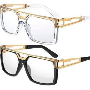 - 2 PIECE BUNDLE SET-MEN’S CLEAR & GOLD & BLACK & GOLD OVERSIZED CELEB GLASSES